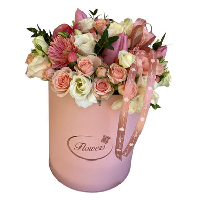 Henger box rózsaszín vegyes virágokkal