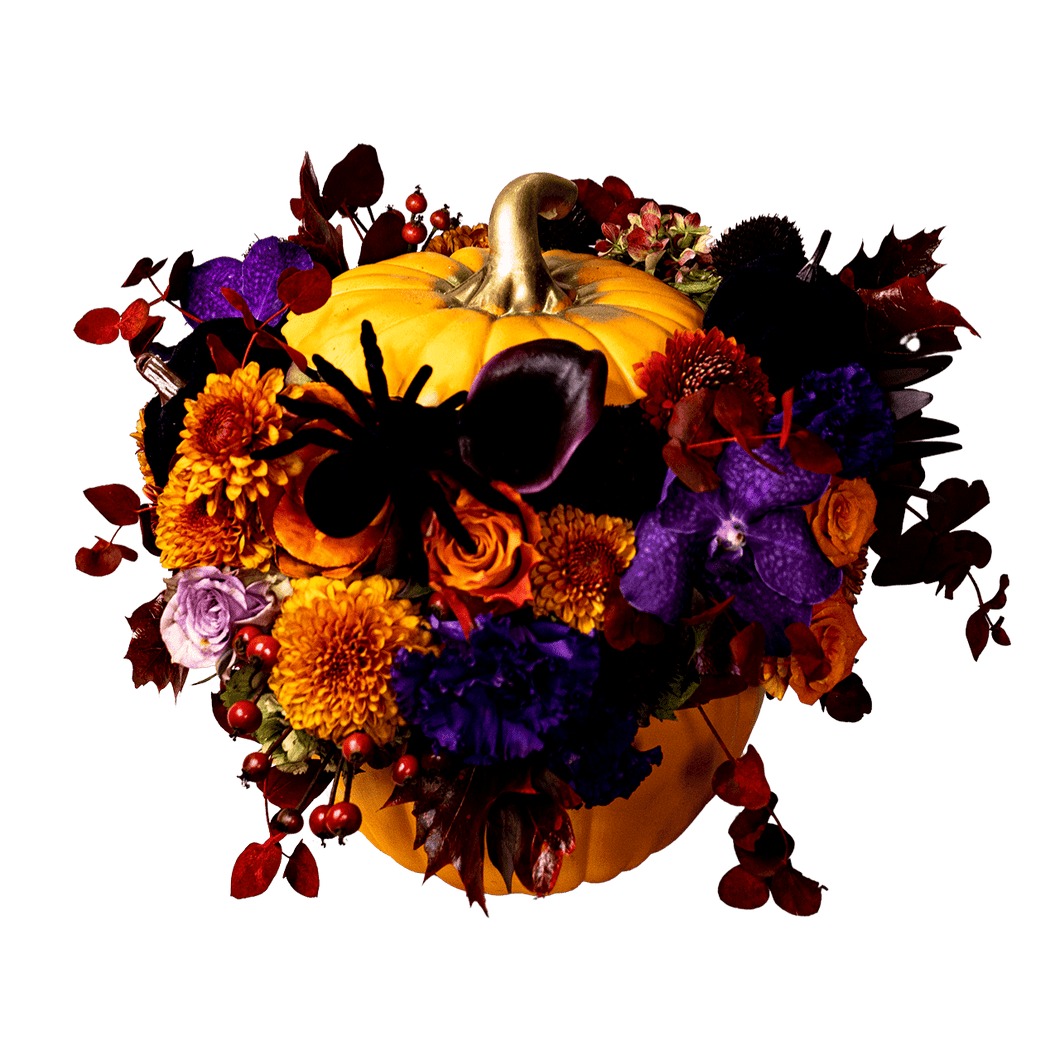Halloweeni kerámia tök színes virágokkal