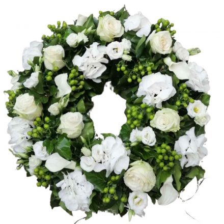 Görögkoszorú 25cm vegyes fehér -zöld virágok