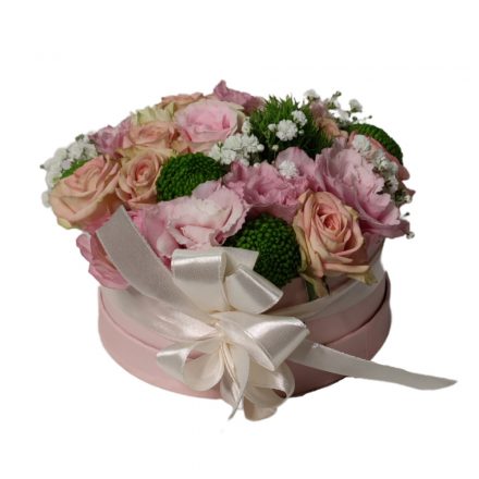 Kerek box rózsaszín vegyes virágokkal